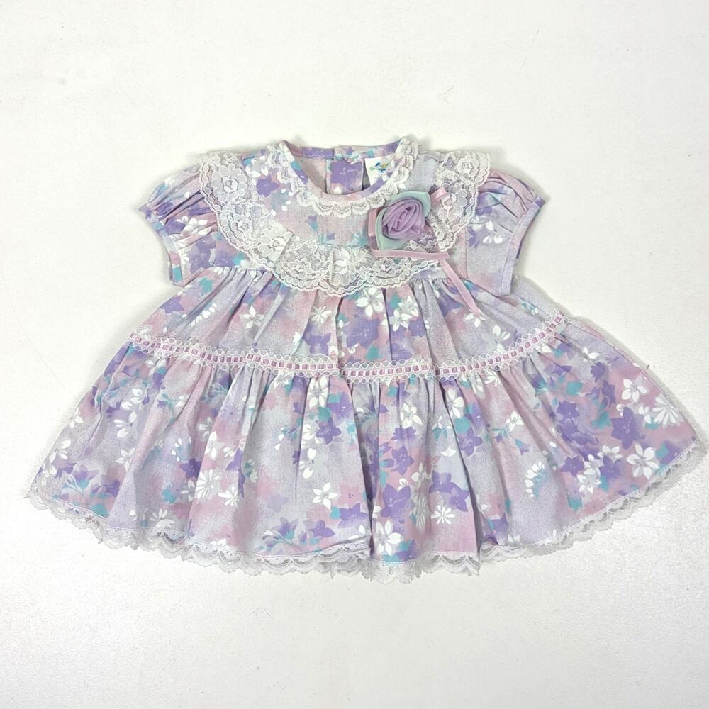 Vintage Cradle Togs Dress Baby Girls Size 12m Purple Floral